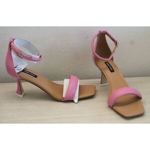 Nine West Women's Sz 7.5M Medium Pink Paxx 3 PU Leather Strappy Dress Sandal SIB